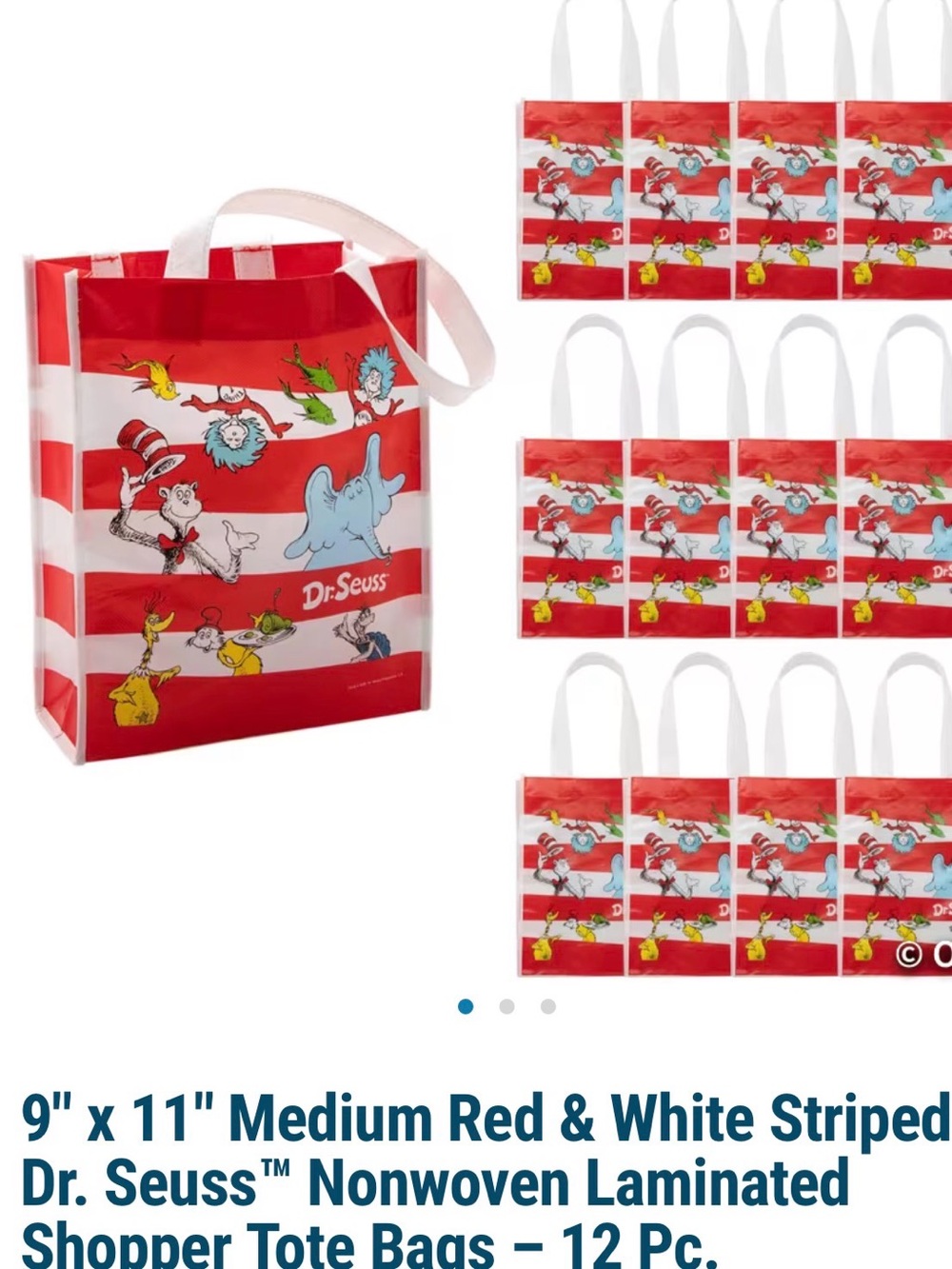 Dr. Seuss Red & White Striped Character Tote Bag